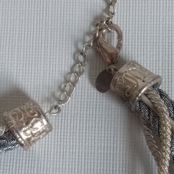 Chico's Gray & Silver Tone Multi Strand Rope Teardrop Pendant Statement Necklace - Picture 7 of 9